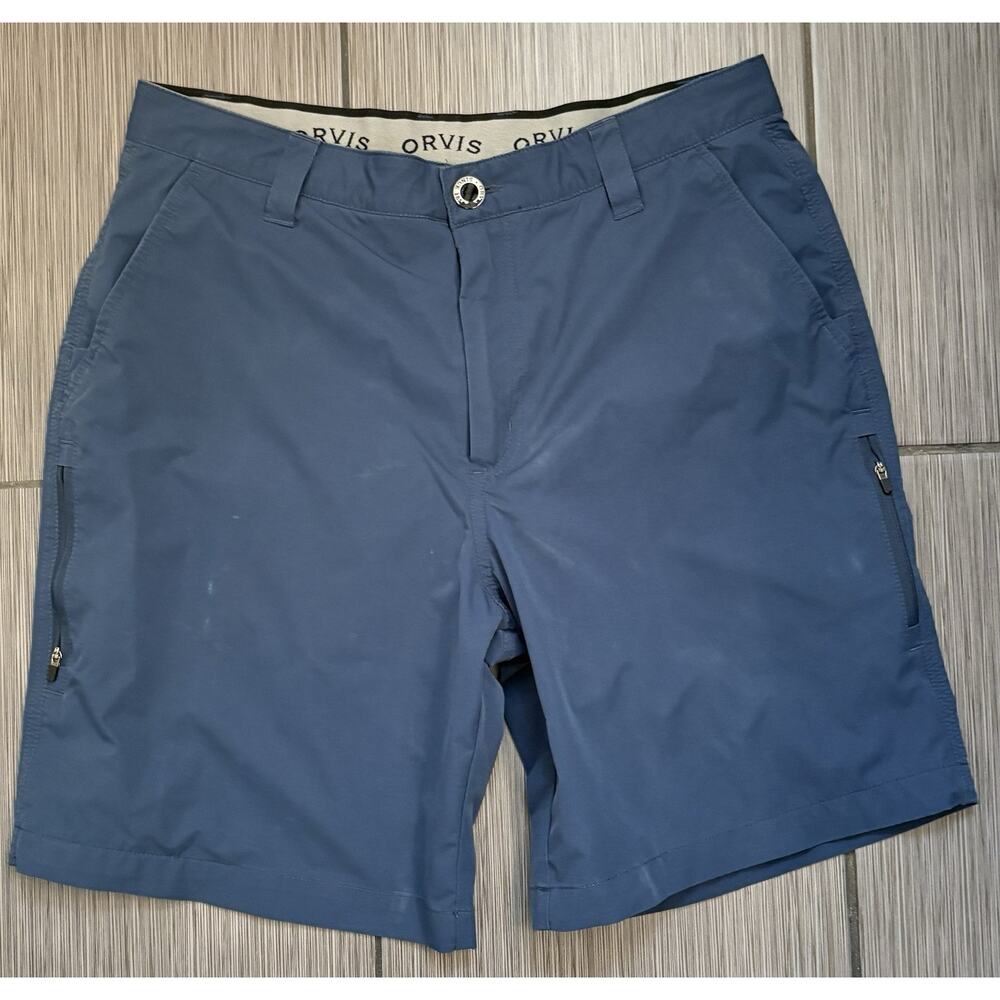 Orvis Men's Navy Blue Chino Shorts Size 34 Performance Golf Inseam 9' Tech